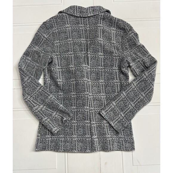 Topshop Women Jacket 4 Black White Pea Coat Plaid Pockets Collared Blazer - Picture 5 of 6
